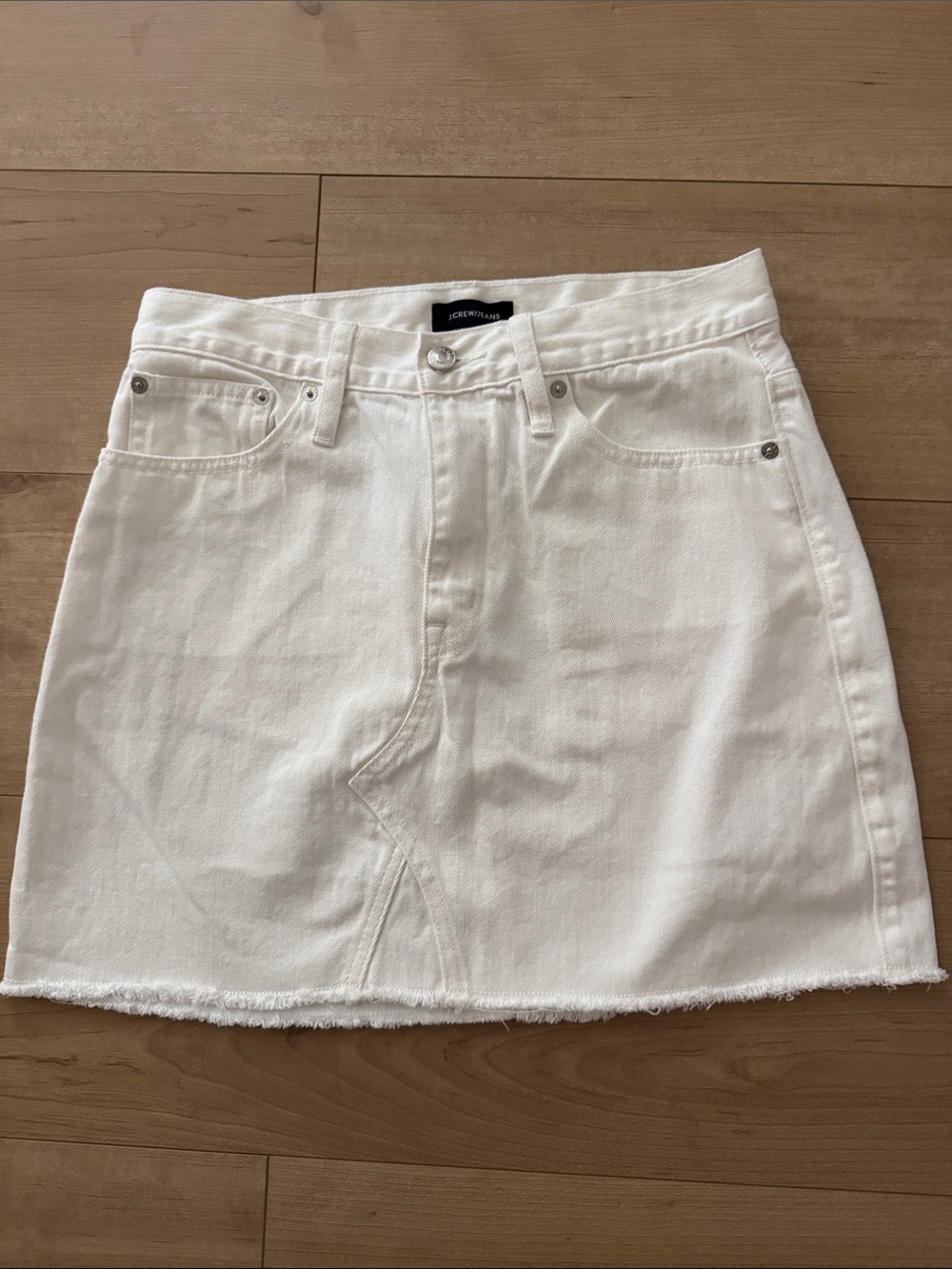 J. Crew White Denim Mini Skirt with Frayed Hem